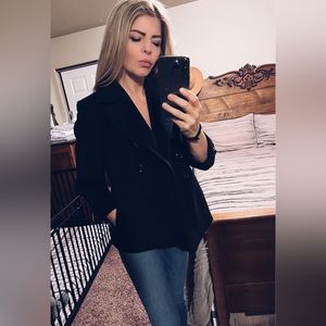 St. John’s Bay Black, Wool Blend, Button Front, 3/4 Length Sleeve, Pea Coat